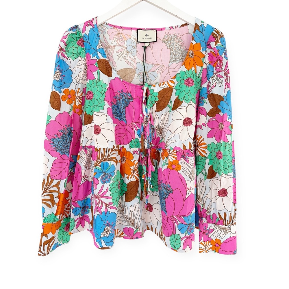 Tuckernuck Floral Blouse with Pink and Blue Accents